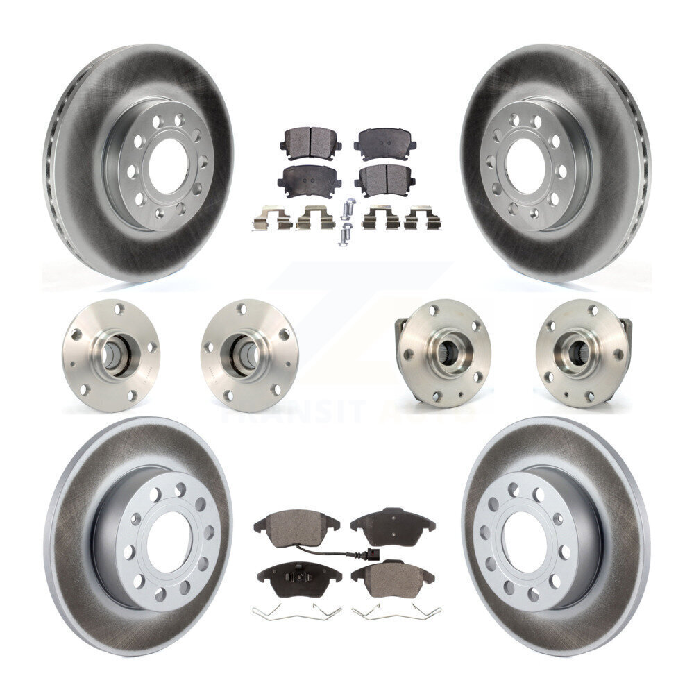 Hub Bearing Coated Brake Rotor  Pad Front Rear Kit (10Pc) For Volkswagen Ra