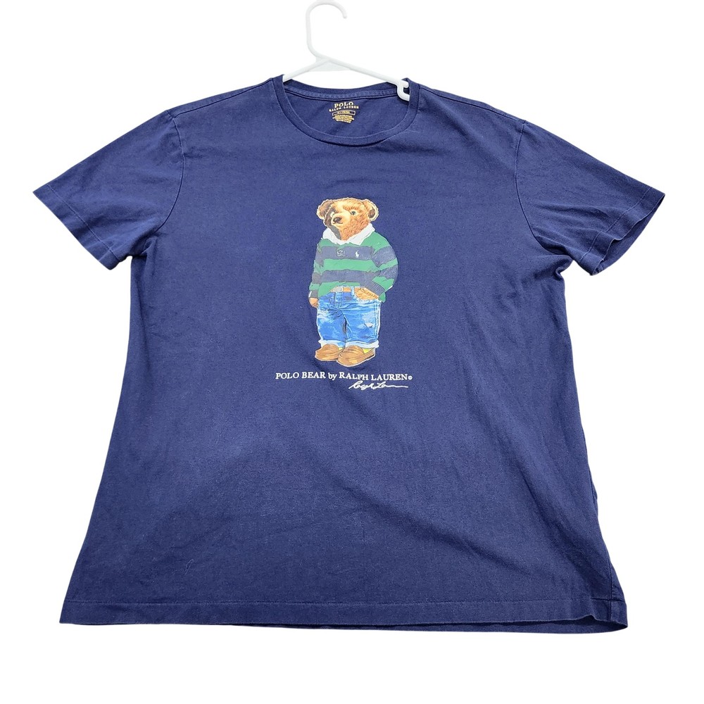 Polo Ralph Lauren Shirt Mens Medium Blue Polo Bear Graphic Tee Teddy Crew Neck