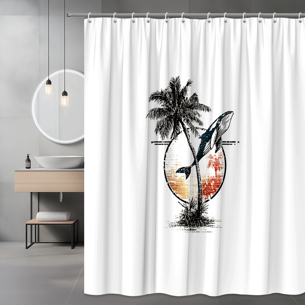 Tropical Whale Palm Tree Shower Curtain Graphic Print