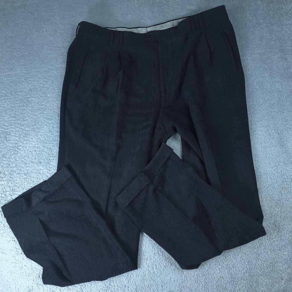 VTG St Croix Dress Pants Mens 26x32 Black Corduroy Wool Classic Fit Made Italy