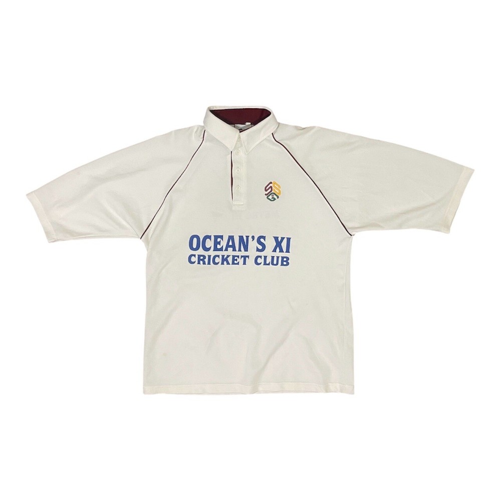 Ocean's XI Cricket Club white polo shirt with embroidered logo Adult Large