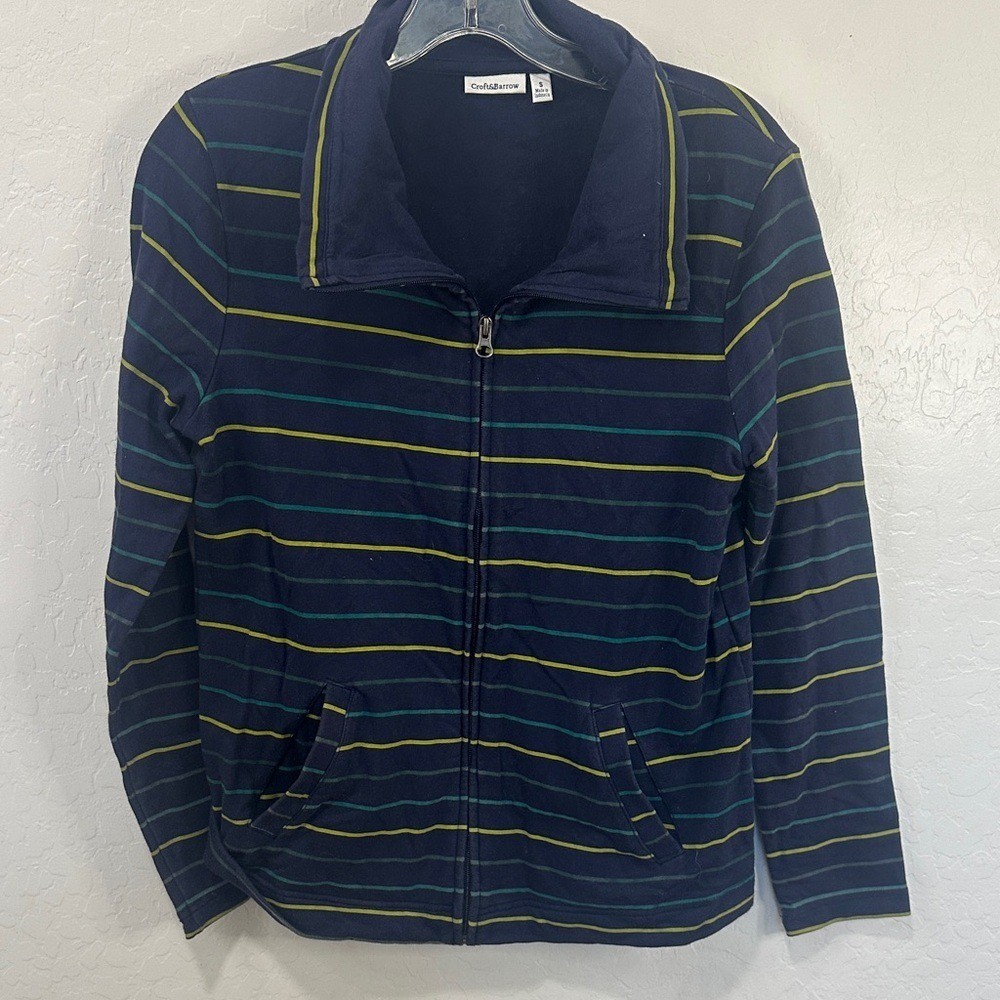 Croft & Barrow Navy women's size small multi color stripe full zip jacket cotton