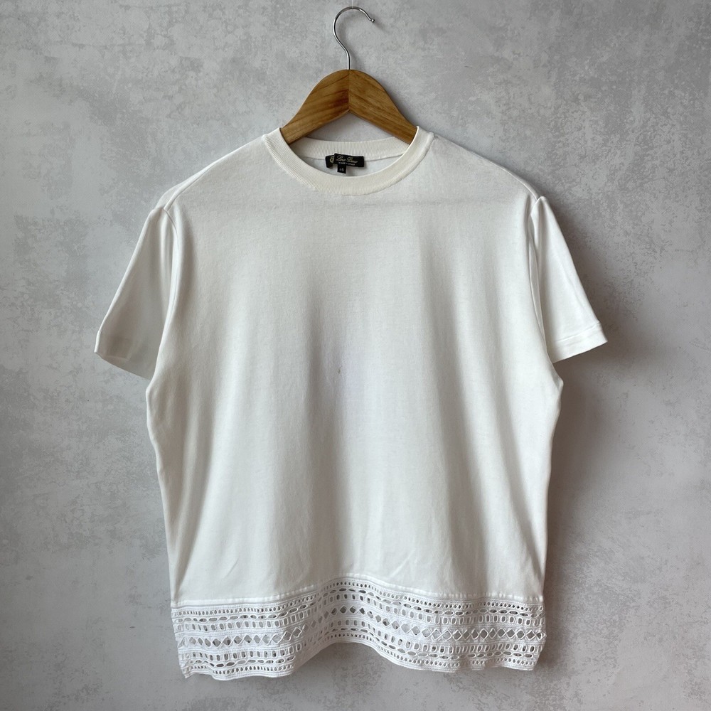 Loro Piana Lace Detail Silk Collar T-Shirt Size 46