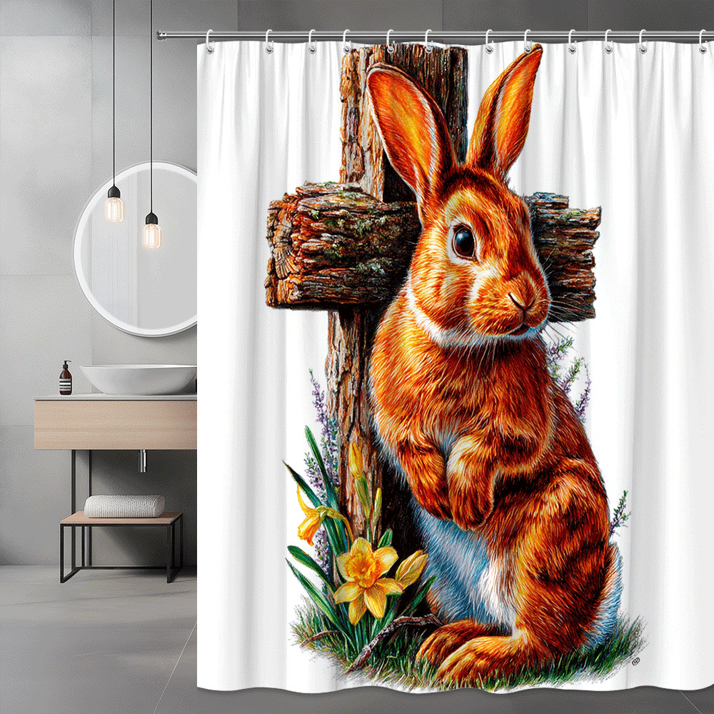 Rabbit Shower Curtain Floral Rustic Woodland Print