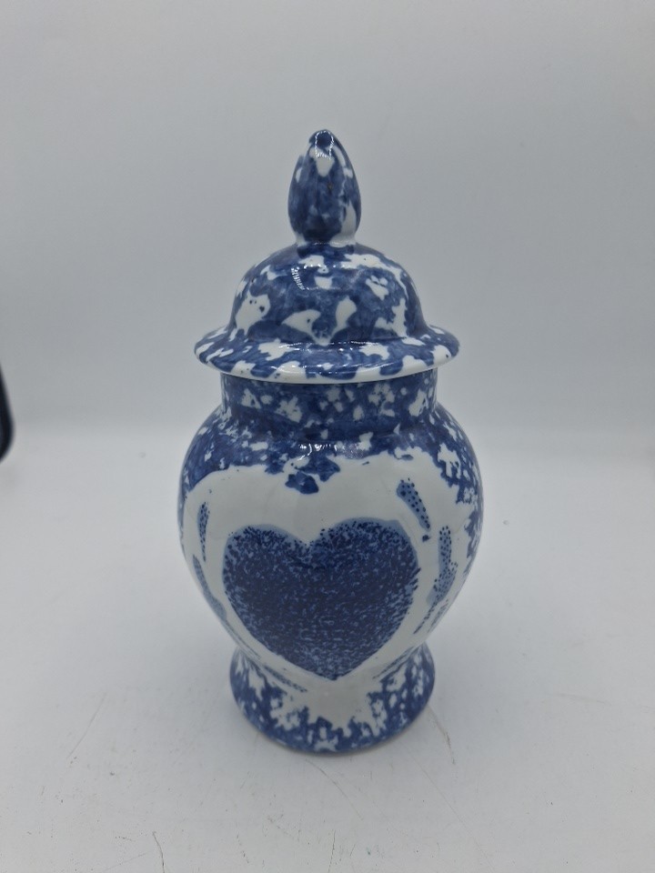 Cottagecore Blue & White Porcelain Ceramic Apothecary Heart Ginger Jar