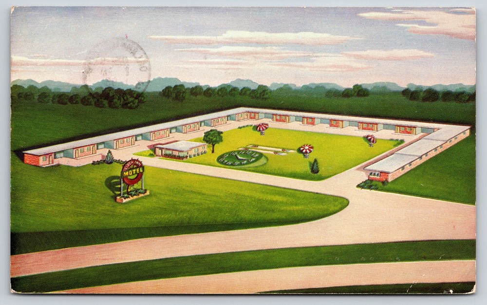 Roadside~Air View Clock Inn Motel Oklahoma City~Vintage Postcard