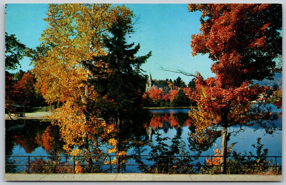 Mirror Lake & Church Lake Placid NY Adirondacks VINTAGE Postcard