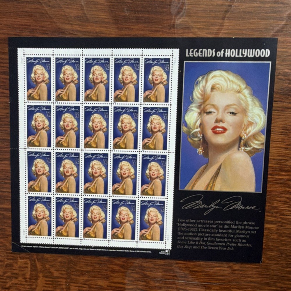 Legends of Hollywood Marilyn Monroe 32 Cent US Stamp Sheet Mint Never Hinged