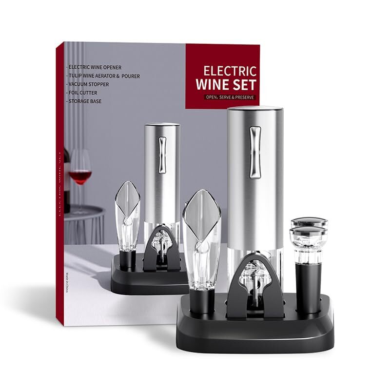 6-in-1 Rechargeable Electric Wine Opener Set with Foil Cutter, Pourer, Stopper, and More – Ultimate Wine Accessories Kit for Effortless Pouring and Storage