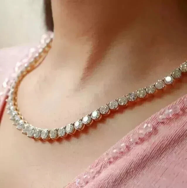 10 Carat Lab-Created Round Diamond Tennis Necklace in 14K White Gold