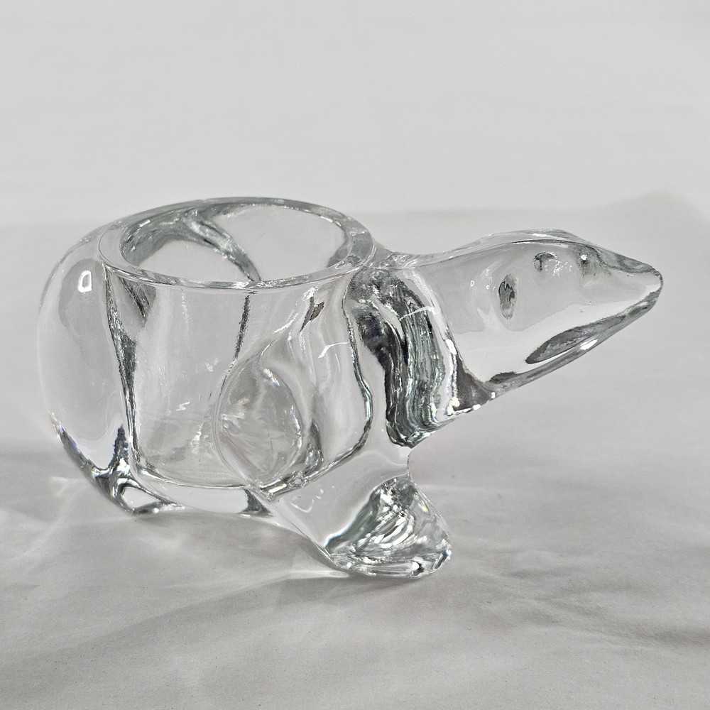Vintage Indiana Glass Polar Bear Clear Glass Votive Candle Holder Paperweight
