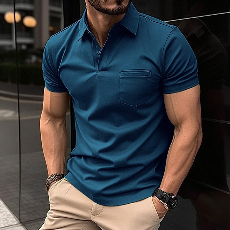 Trendy Men's Solid Color Zip Collar Muscle Tee Shirt Short Sleeve Slim Fit Top