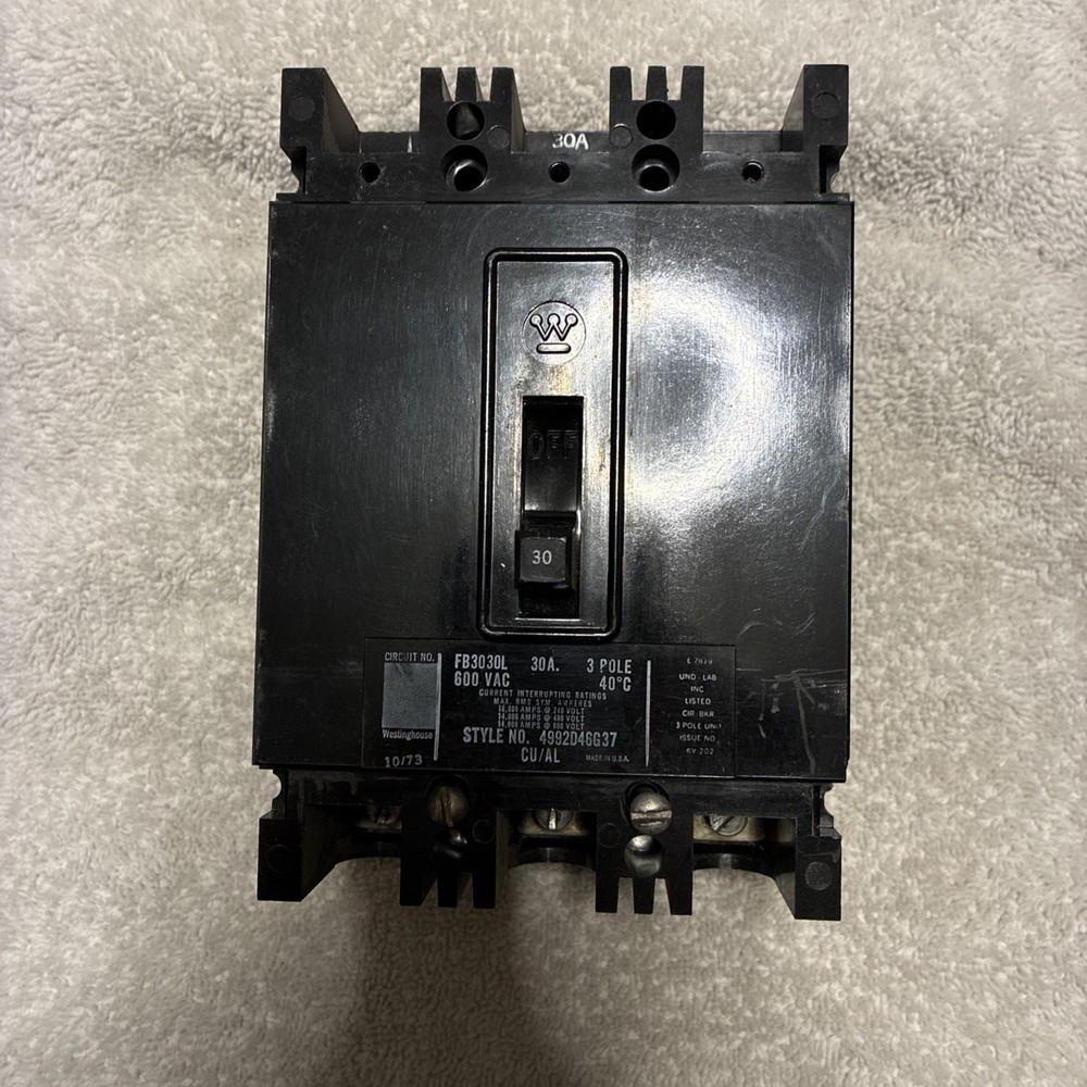 Westinghouse 30 Amp Circuit Breaker 600 Vac 3 Pole Fb3030L