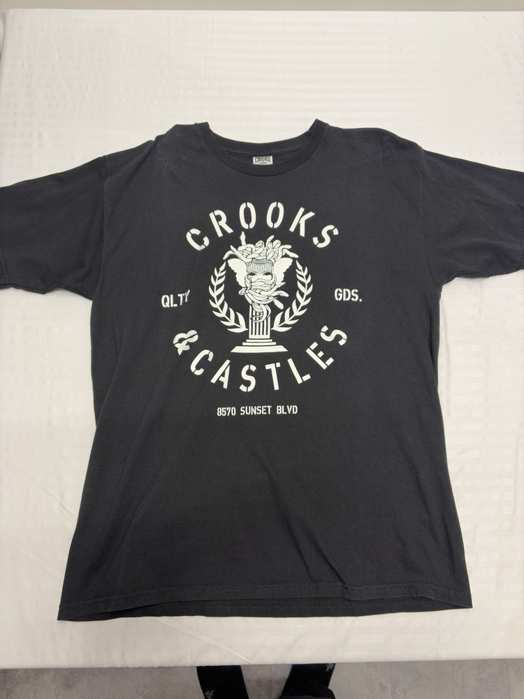 Crooks & Castles T-Shirt Adult Large Black White Spell Out Logo Men's