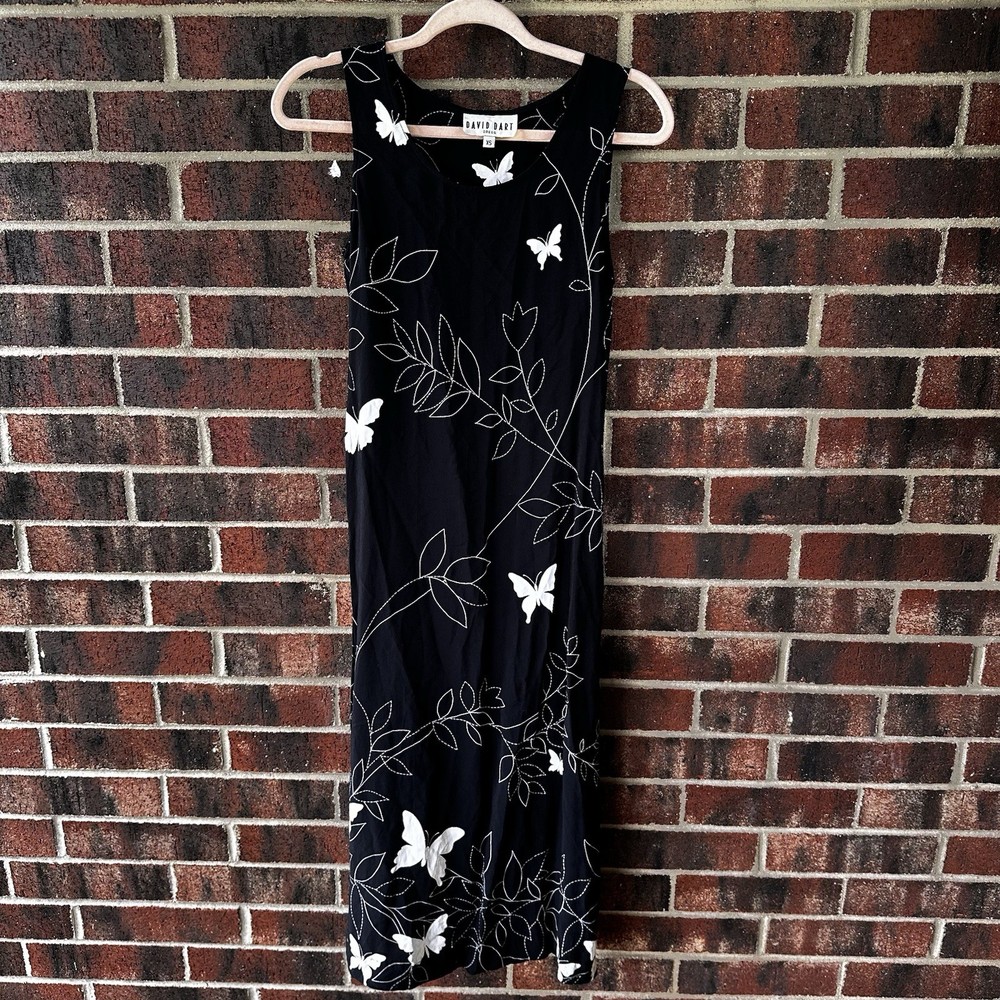 XS Vintage Black Butterfly Midi Dress USA Made Whimsigoth 90s Grunge Fairy Y2K