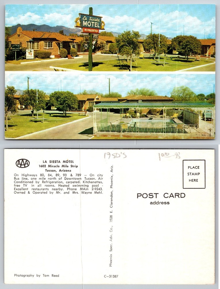 La Siesta Motel Tucson Arizona Miracle Mile Strip 1950s Chrome Postcard