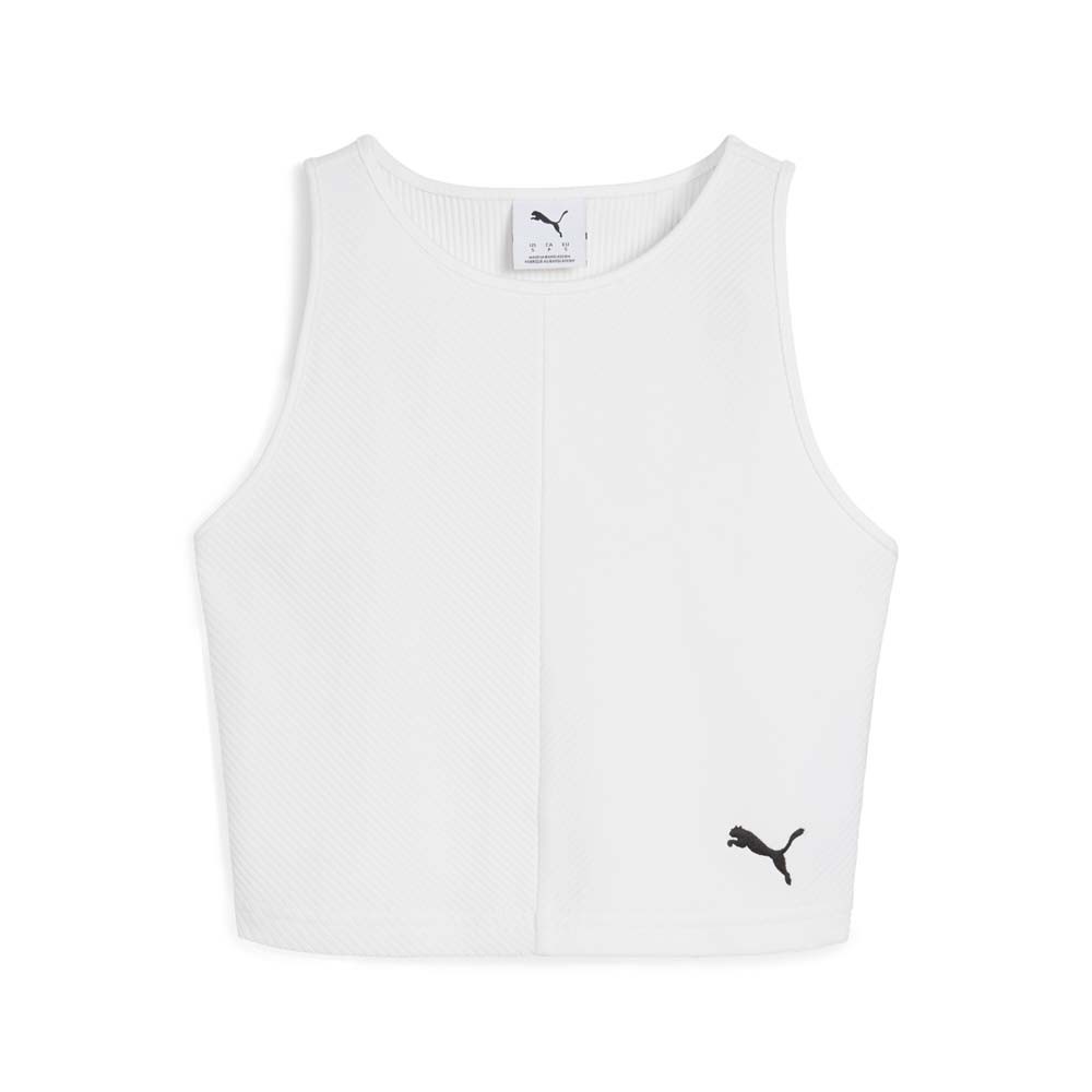 PUMA Wardrobe Essentials Ribbed Crew Neck Short Sleeve Top Womens White Casual