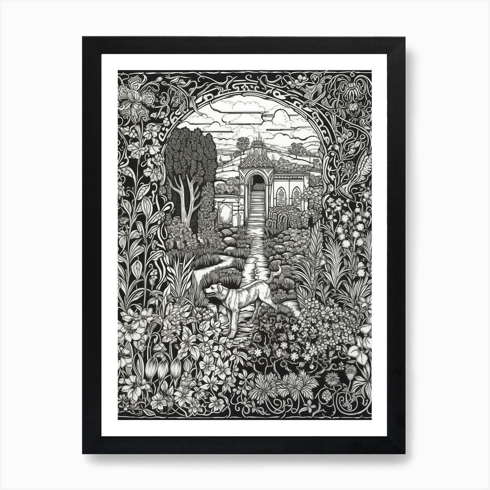 Dog in Alhambra Garden Framed Canvas Wall Art Print