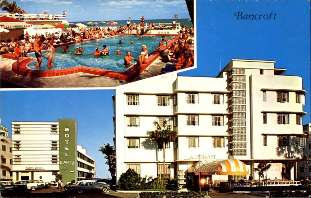 Bancroft Hotel Motel Apartments ~ Miami Beach FL ~ multi-view pool 1950s cars