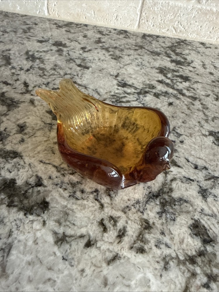 Amber Glass Bird Figurine Trinket Dish Decorative Bowl Pipe Holder Spoon Rest