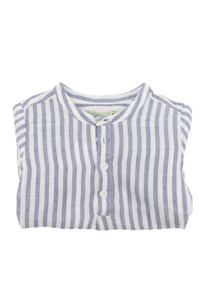Bonpoint Girls Long SLeeve Half Button Crew Neck Striped Shirt White Blue 12MFree Shipping in US $100+ Orders | $6.95 Orders Below