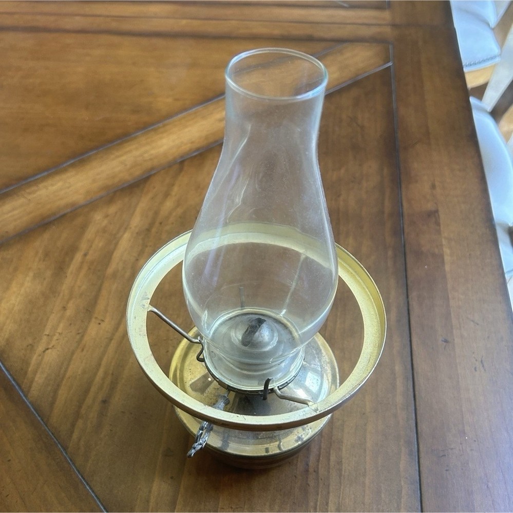 Brass Oil Lamp Lantern with Glass Chimney and Knob Control