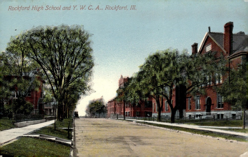 1910 Rockford High School YWCA Rockford Illinois Color Litho Vintage Postcard