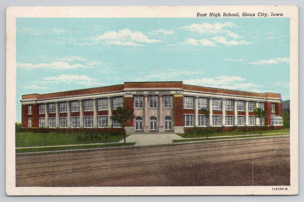 East High School Sioux City Iowa Linen Postcard 1949 Curteich