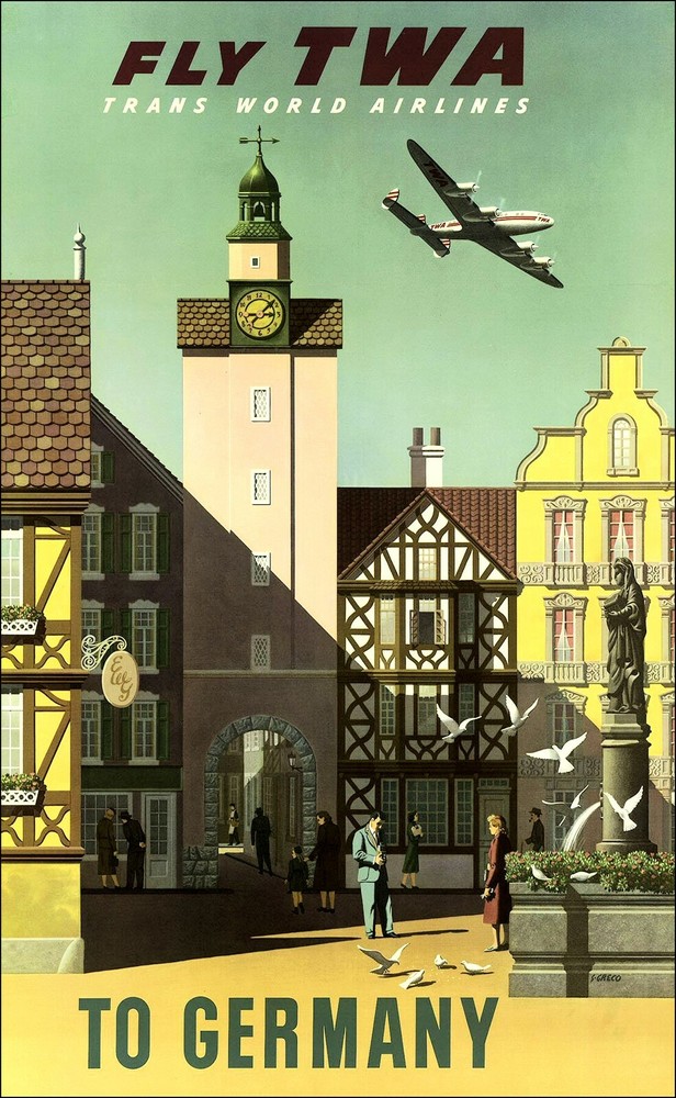 Germany TWA Airline 1950 Travel Vintage Poster Print Wall Decor
