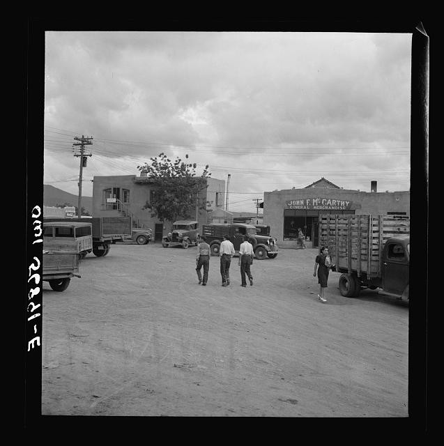 Photo:Small Town Street Scene Trucks Storefront 1930s-1940s