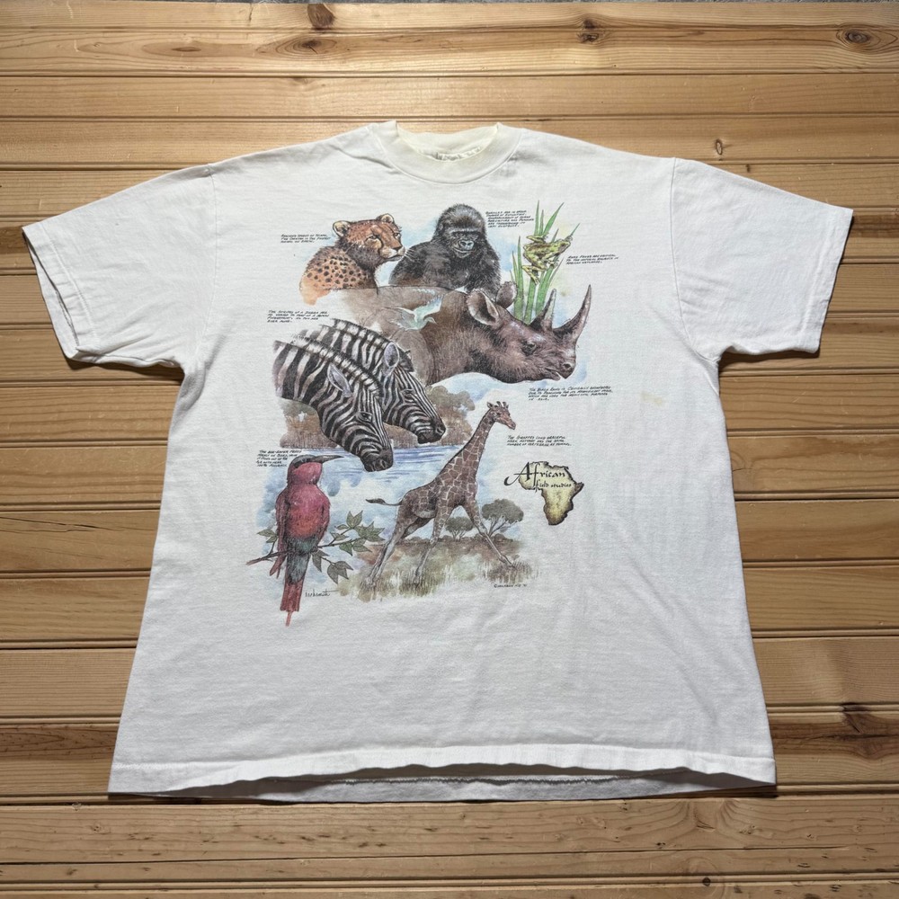 Vintage 90s 1991 African Wildlife Animals Nature Single Stitch Shirt Size Large
