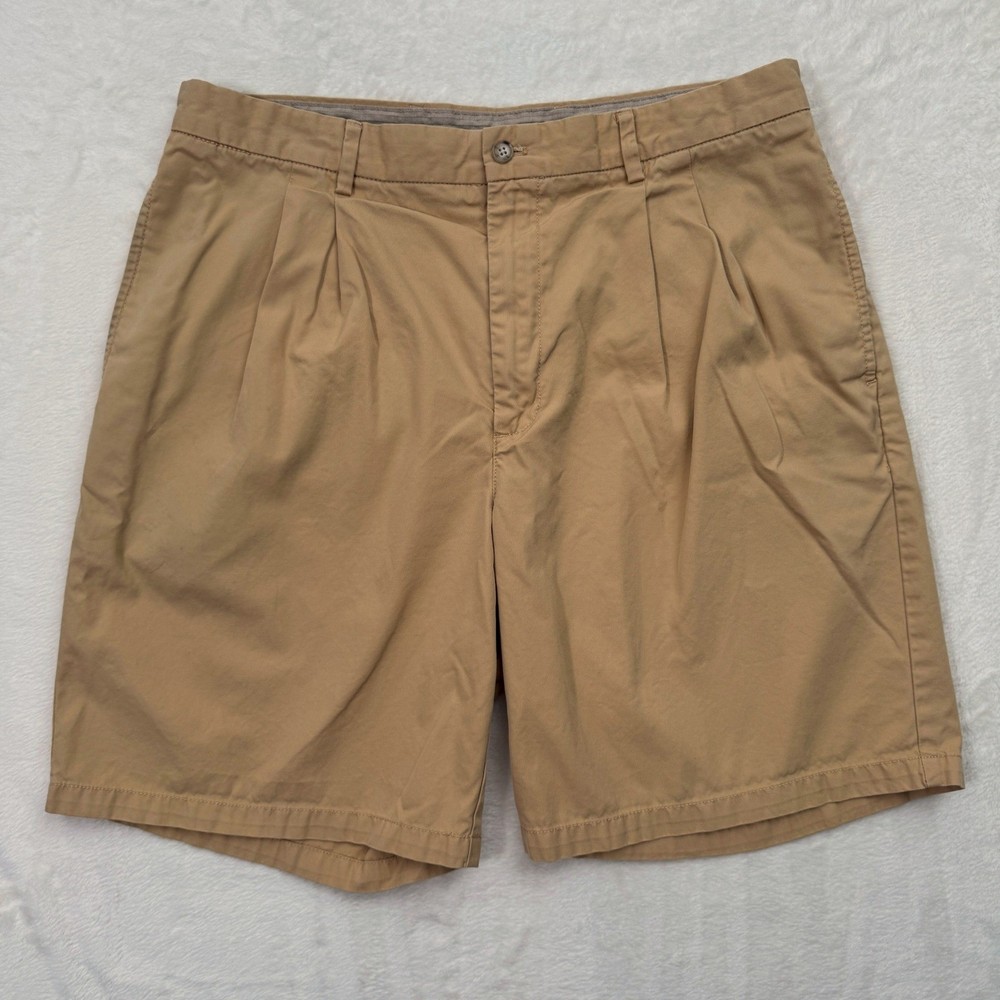 Talbots Mens Shorts 34 Khaki Tan Pleated Chino Cotton Casual Preppy 90s Style