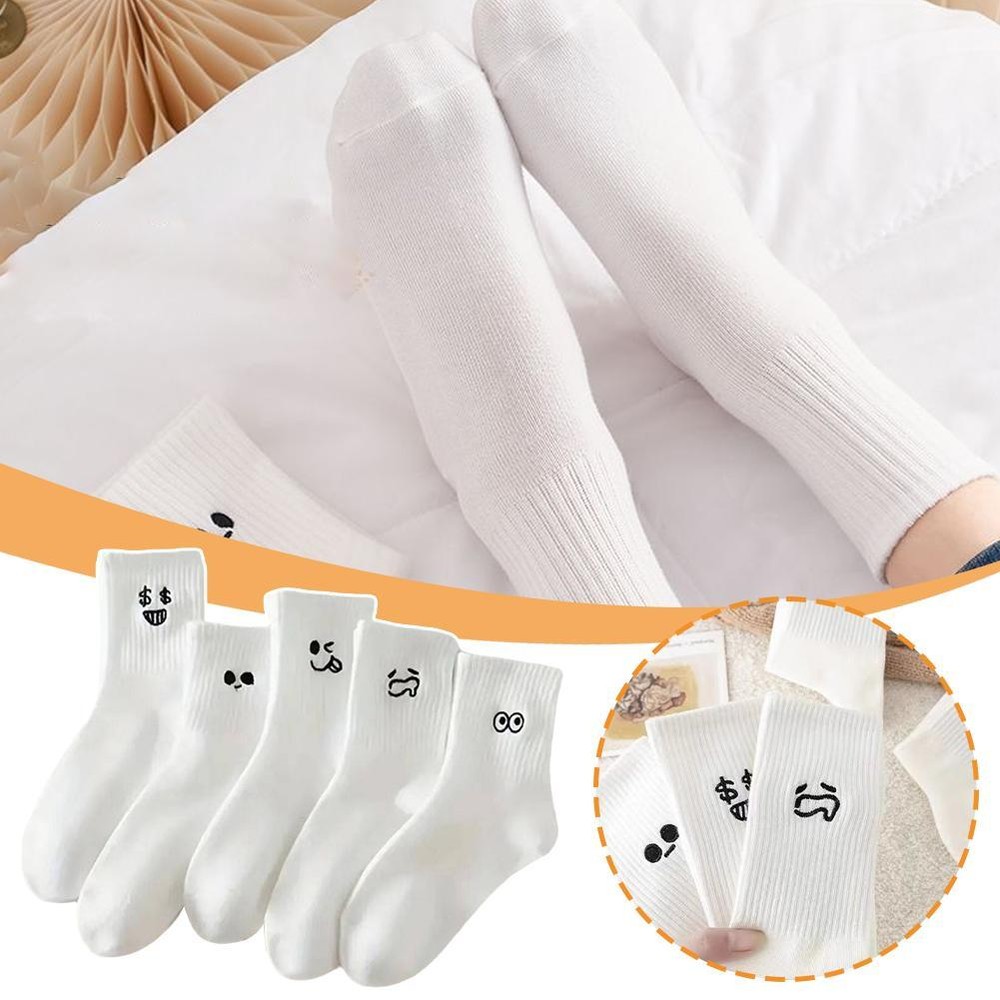 Cute Smile Face Socks,5 Pairs Funny Socks Fashion Cartoon Socks Mid-calf S T7N7