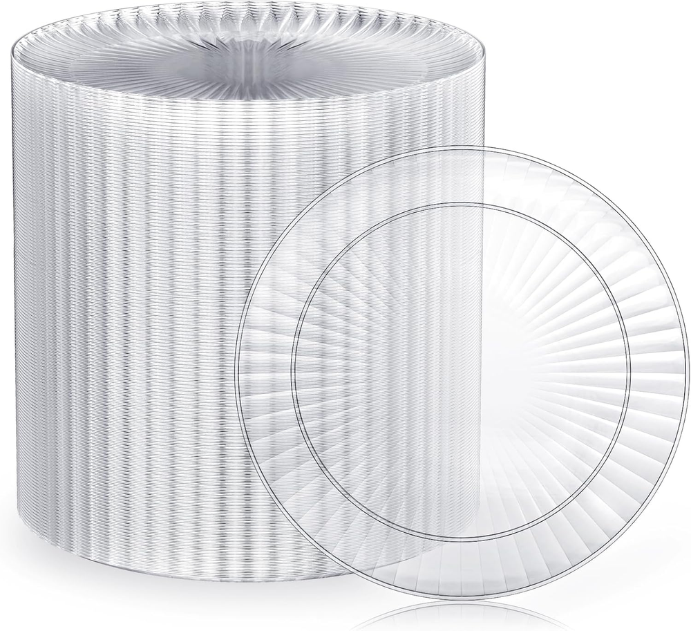 100 Count Clear Plastic Plates 7 Inch, Disposable Heavy Duty Salad Dessert Plate