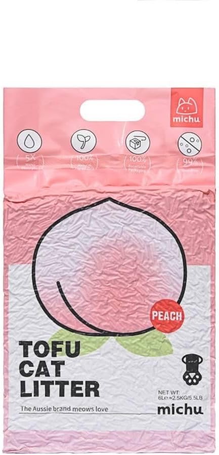 Michu Tofu Cat Litter Natural Clumping Litter, Fast 6 Pack, Peach