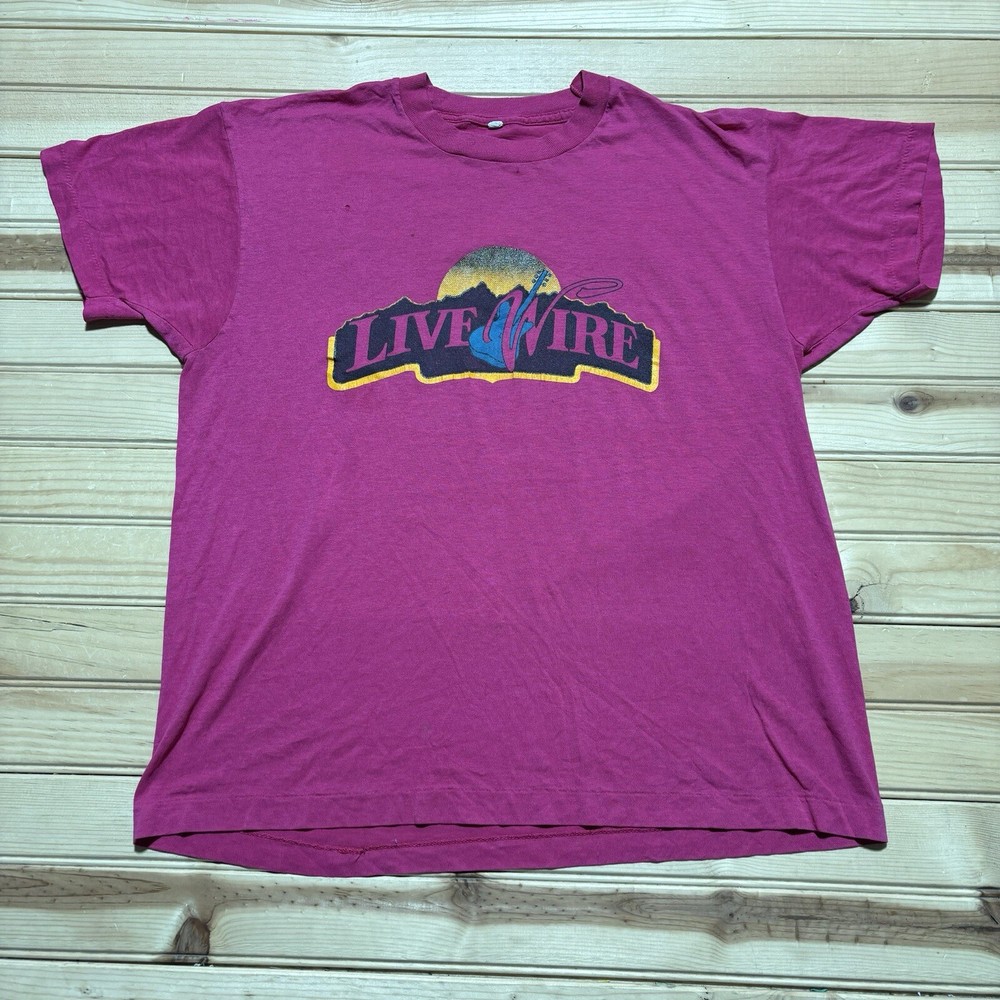 Vintage 80s 90s Live Wire Country Music With An Attitude Guitar Shirt Size M/L