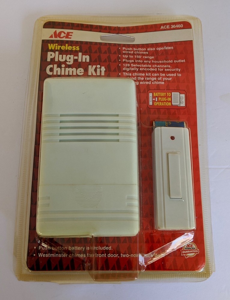 Vintage Ace Wireless Door Chime Kit Plug In or Battery Operated Model 36460 New in Package-image