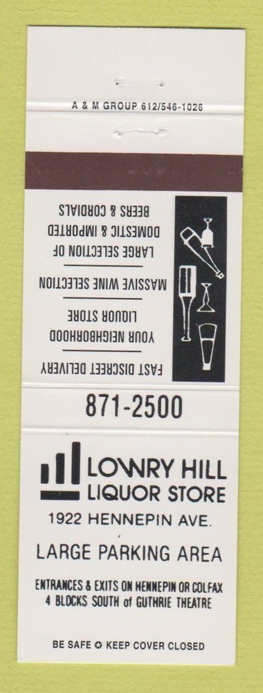 Matchbook Cover - Lowry Hill Liquor Store Minneapolis MN