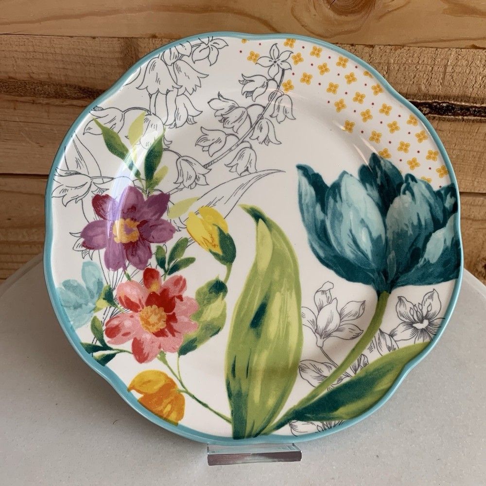 Pioneer Woman Blooming Bouquet Ceramic Salad Small Plate Floral Country Kitchen