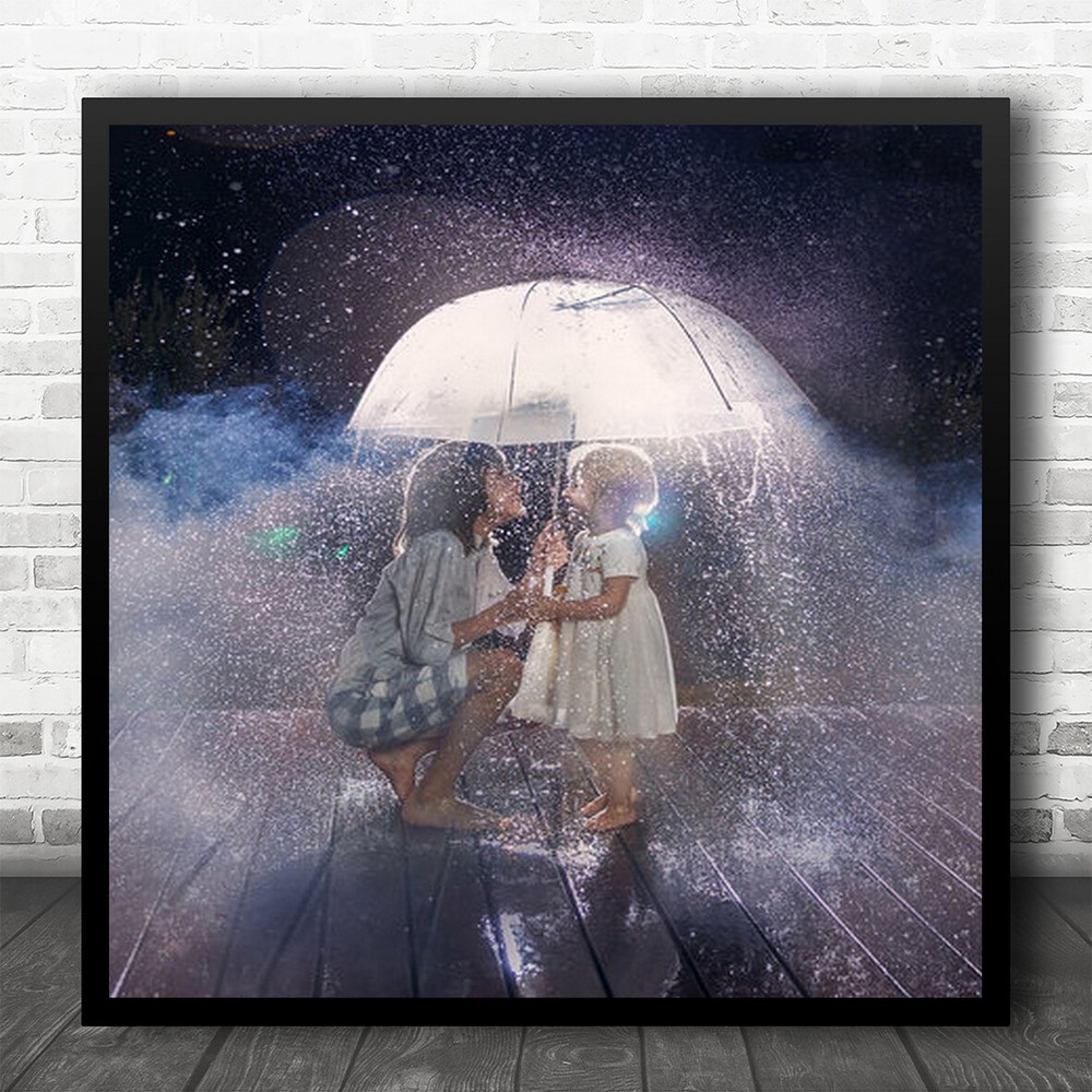 Colorful Kids Umbrella with Raindrop Splash Square Print  