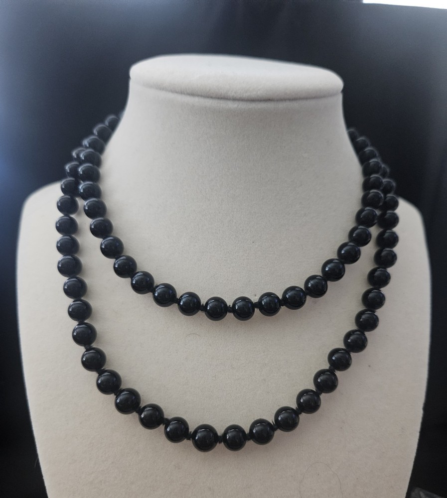 Vintage Signed MONET Necklace Black Beads Gold Tone Hardware