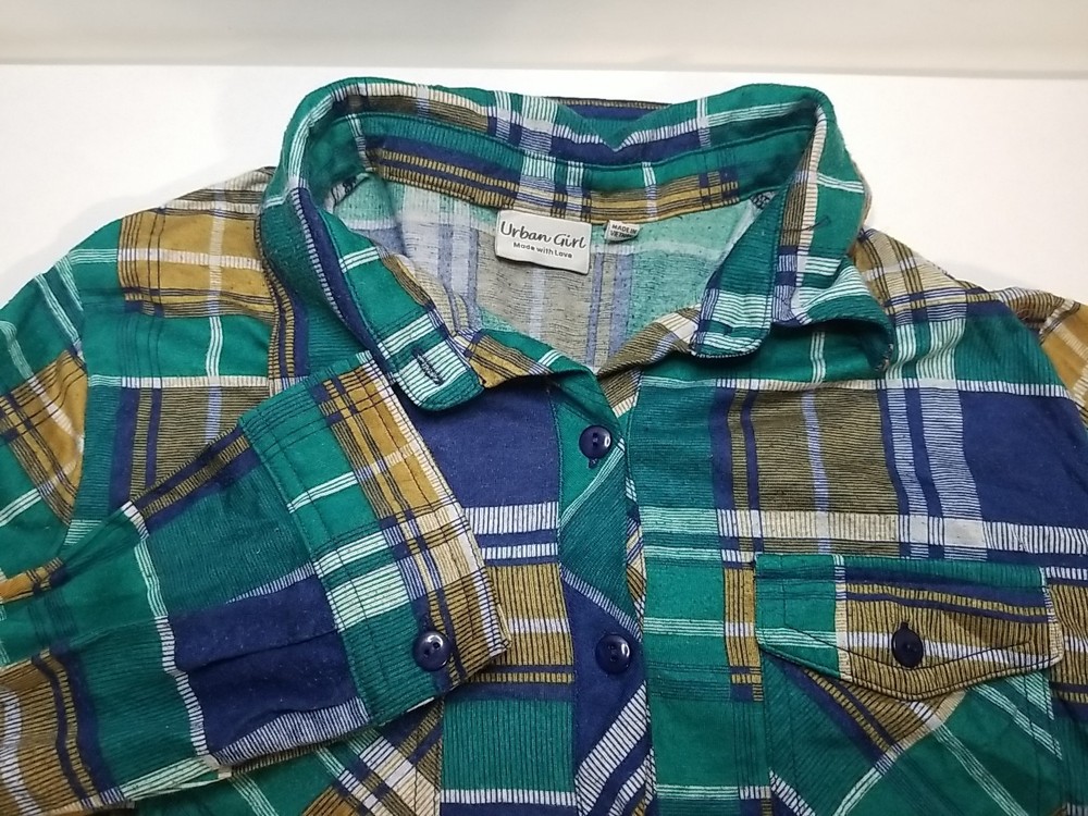 Urban Girl Shirt Womens Large Multicolor Flannel Plaid Button Up Long Sleeve