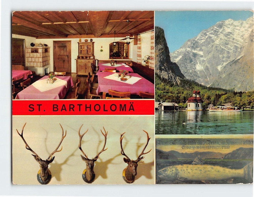 Postcard St. Bartholomew's Church Lake Königssee in Bavaria Germany