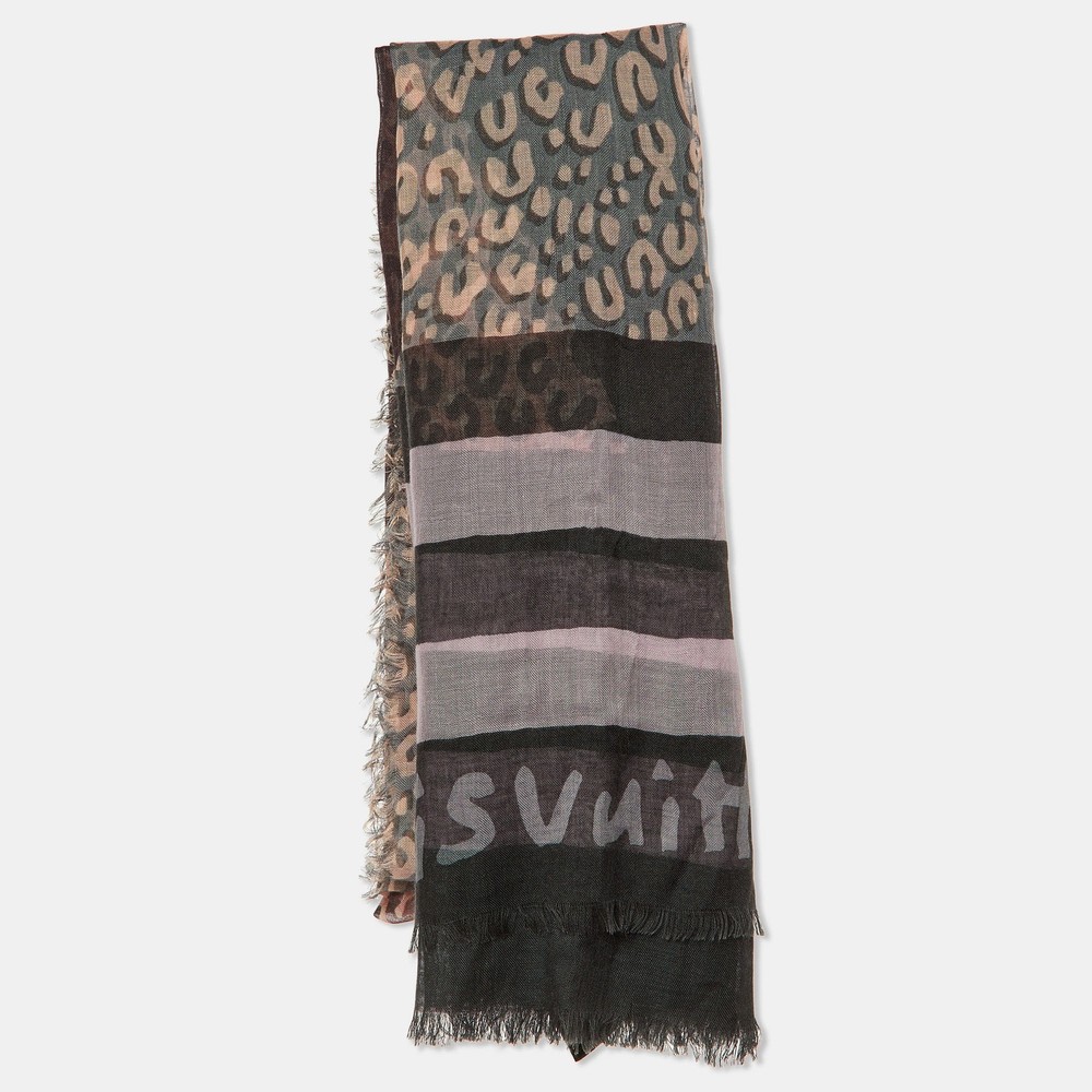 Louis Vuitton Purple Leopard Print Cashmere Silk Shawl Wrap