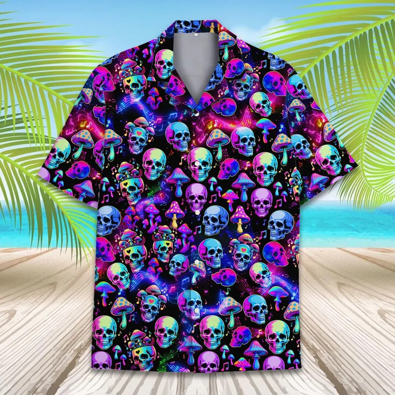 Psychedelic Skull Mushroom Hawaii Shirt Mens Womens Aloha Beach Party