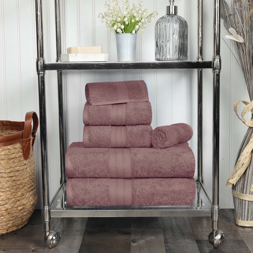 Superior Atlas Cotton Heavyweight 6 Piece Towel Set, Grape Shake