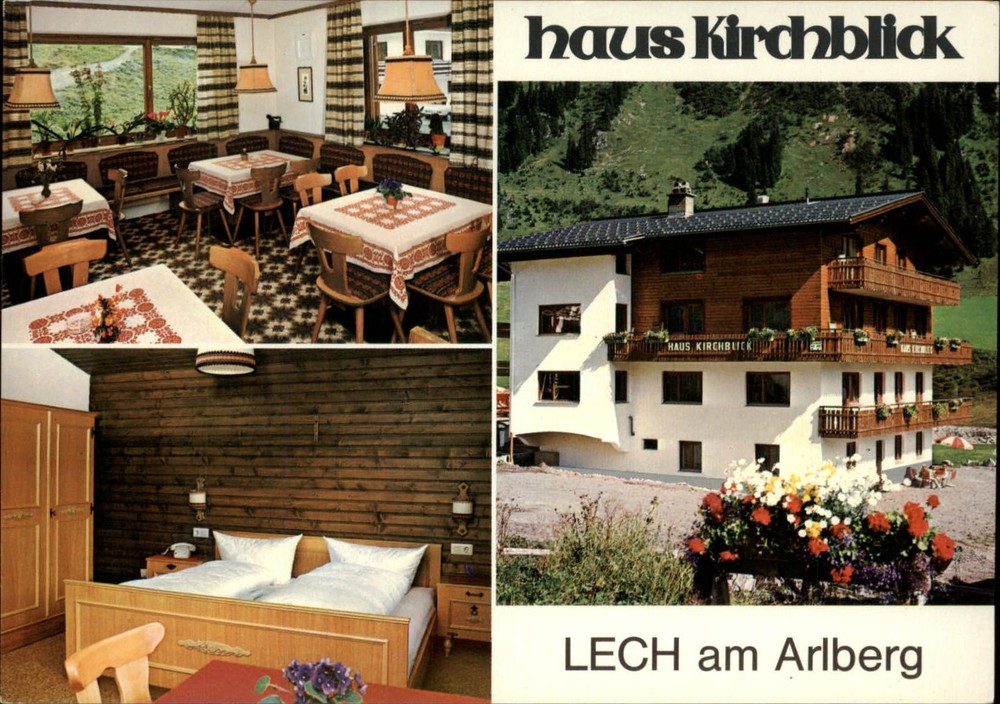 Austria Arlberg Haus Kirchblick inn hotel dining mountains ~ postcard sku417