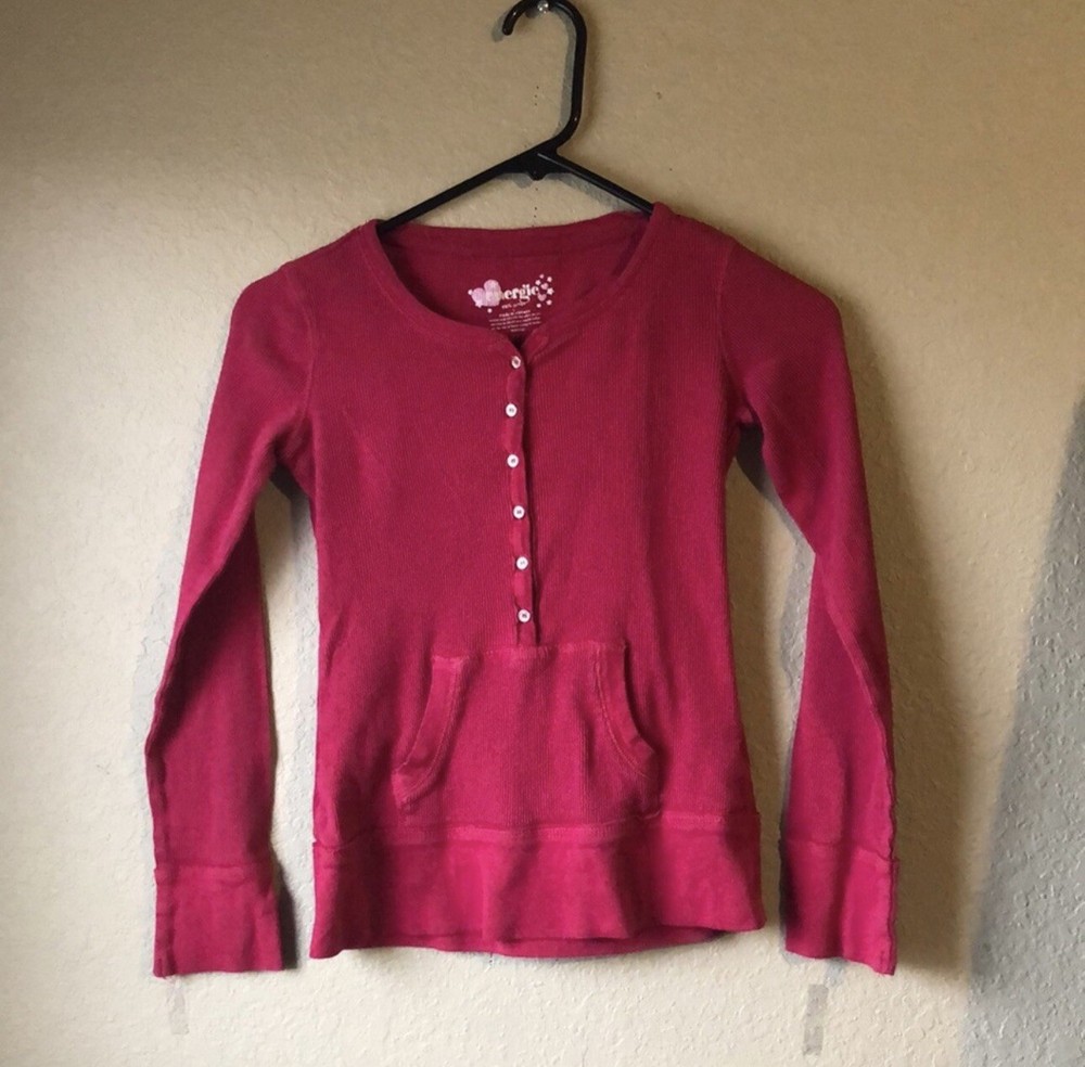 Energie Shirt Girls Y2K Dark Pink Long Sleeve Partial Layered Top Girls Sz Large