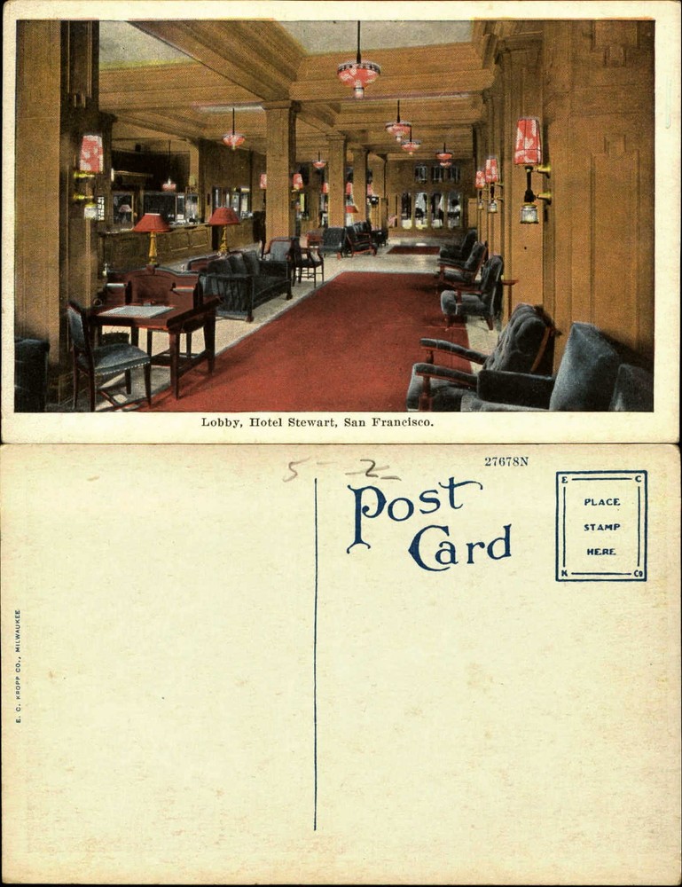 Hotel Stewart lobby San Francisco California CA unused