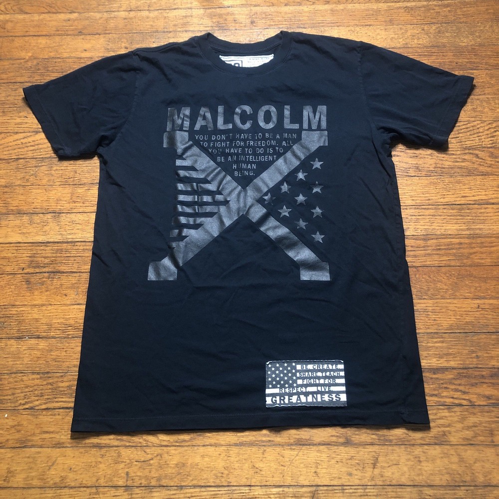 Roots Of Fight Malcom X T-Shirt Men’s Size M Black Made In USA Graphic Spellout